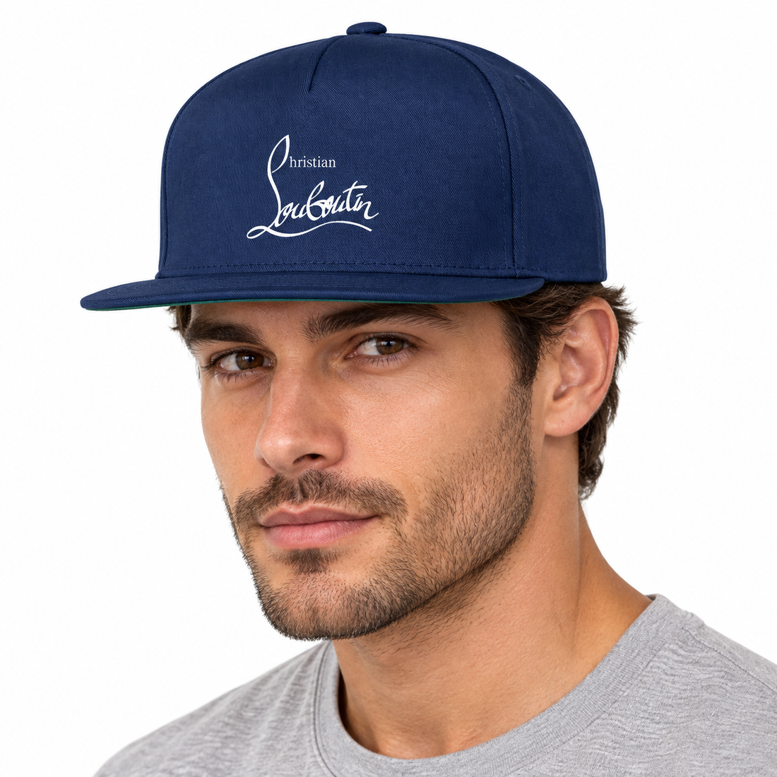 Christian Louboutin snapback in Navy, model view
