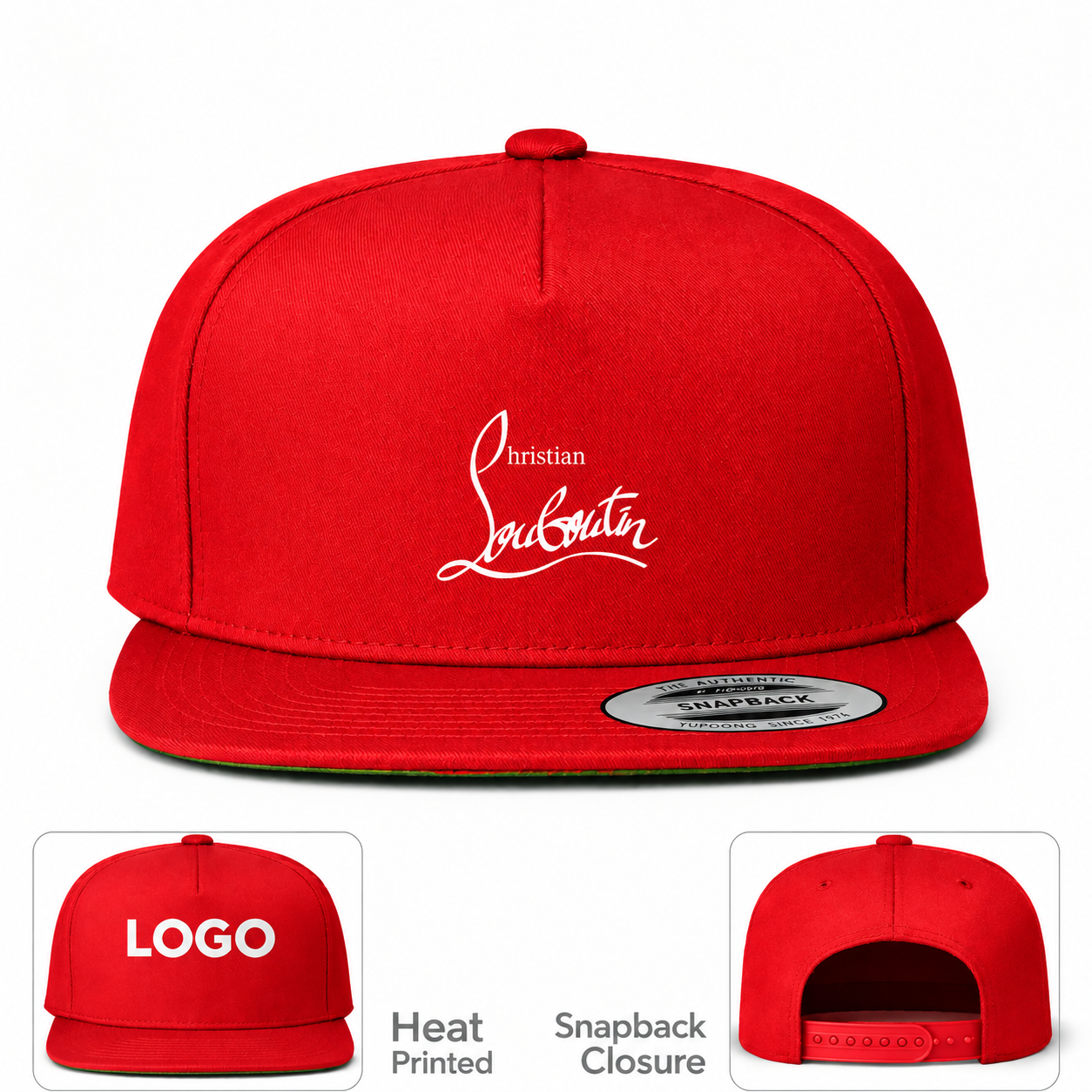 Christian Louboutin snapback in Red, main front view with product information