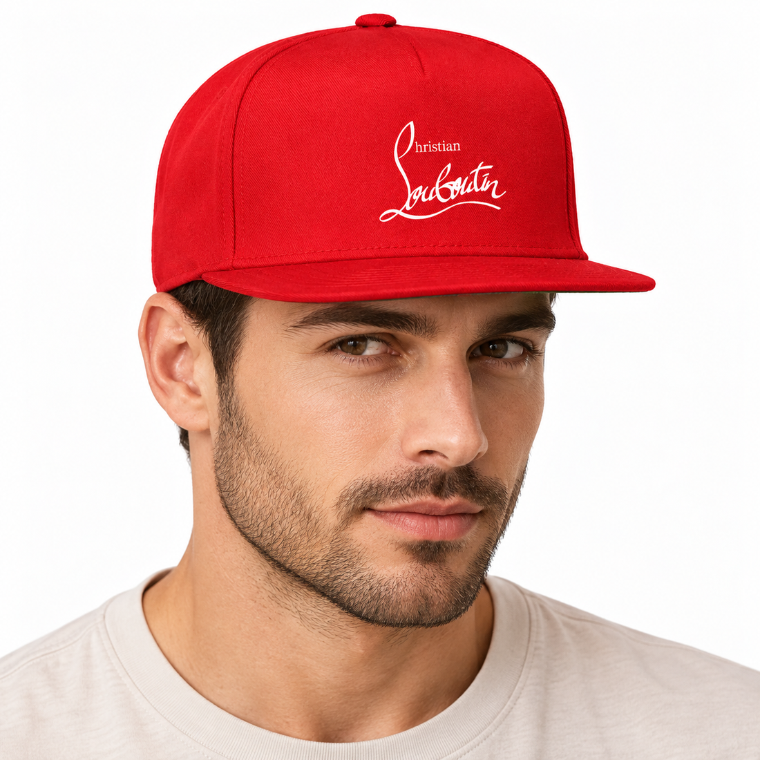 Christian Louboutin snapback in Red, model view