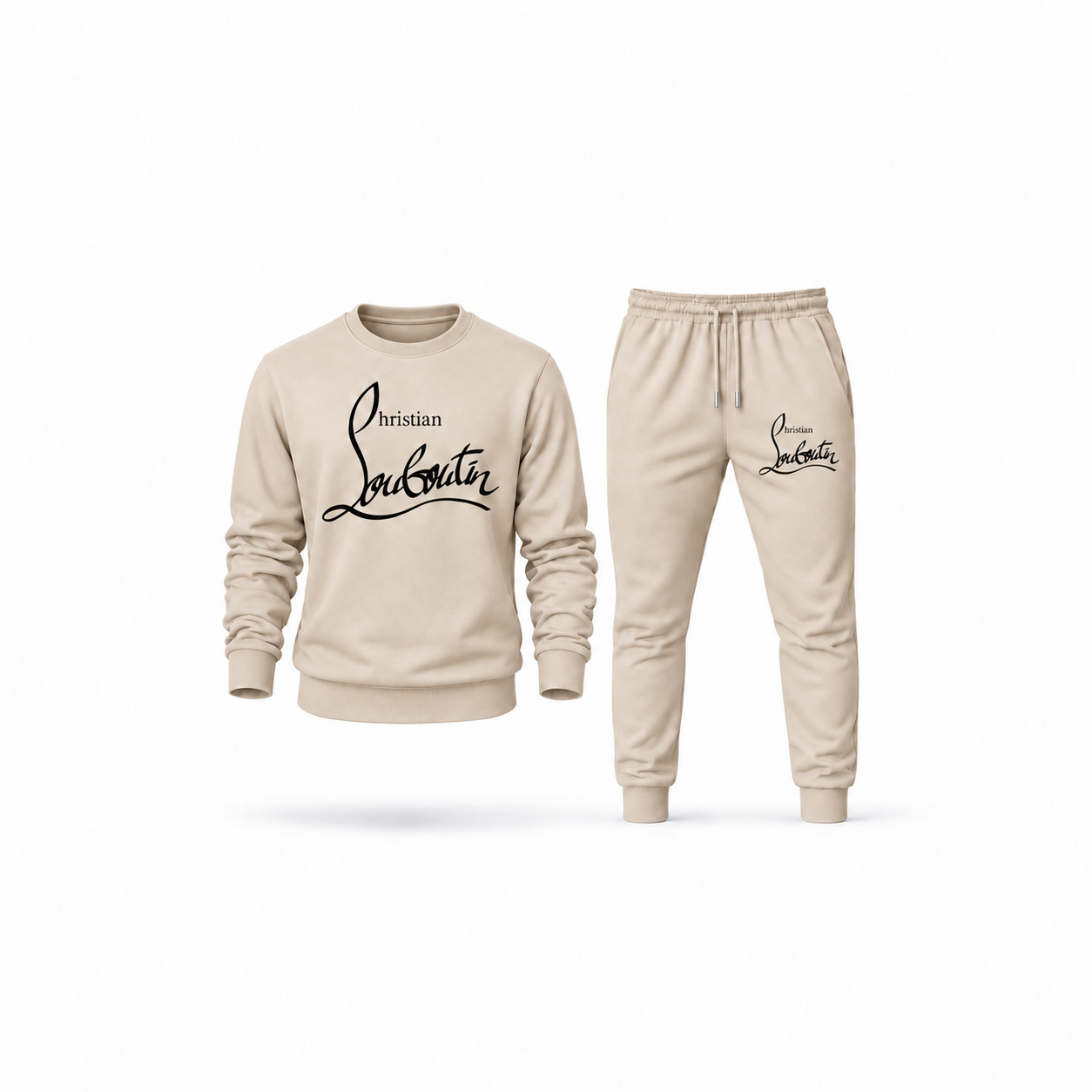 Men's Christian Louboutin Sweatshirt Joggers Set | Color: Tan | Main