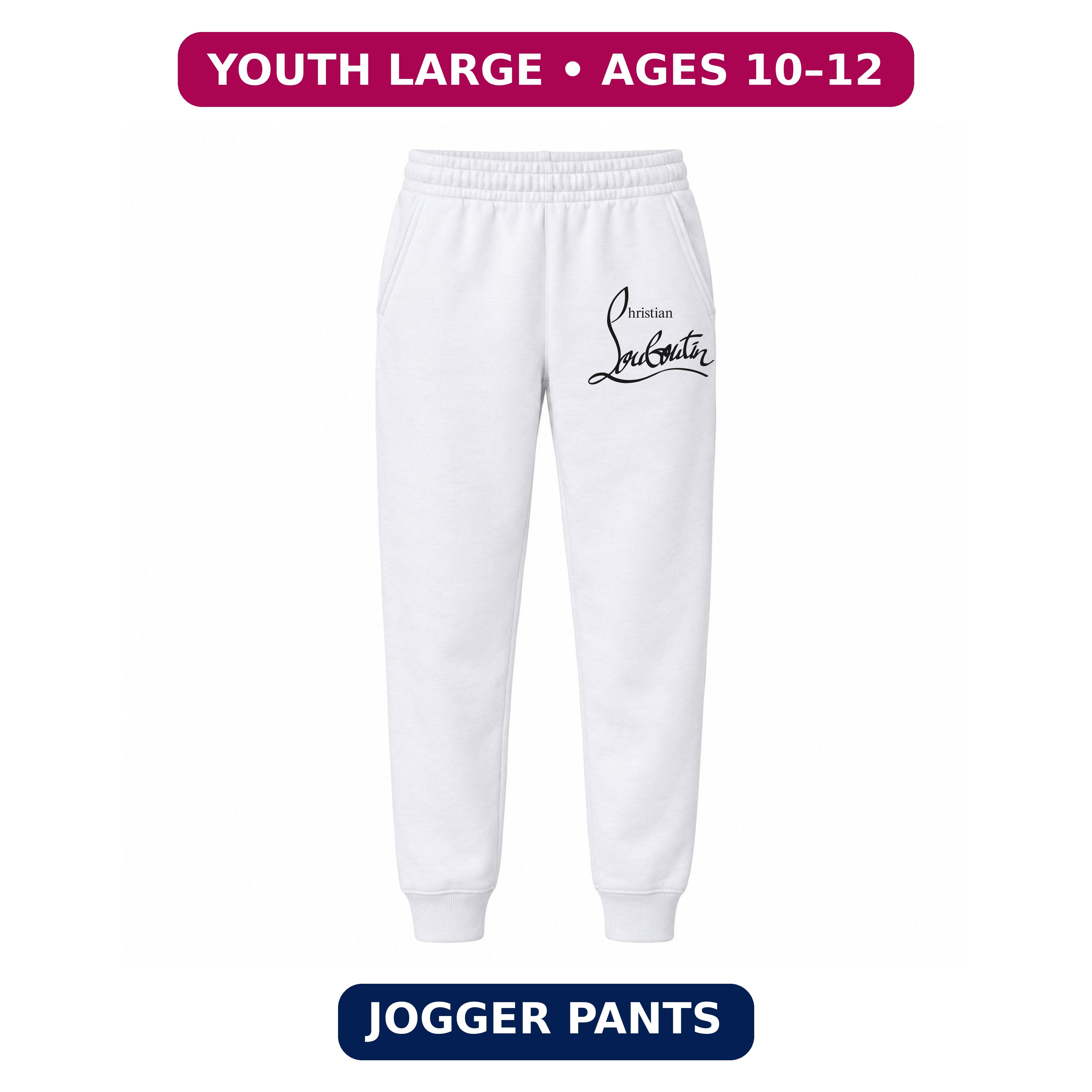 Christian Louboutin youth jogger sweatpants, White, Youth Large ages 10–12