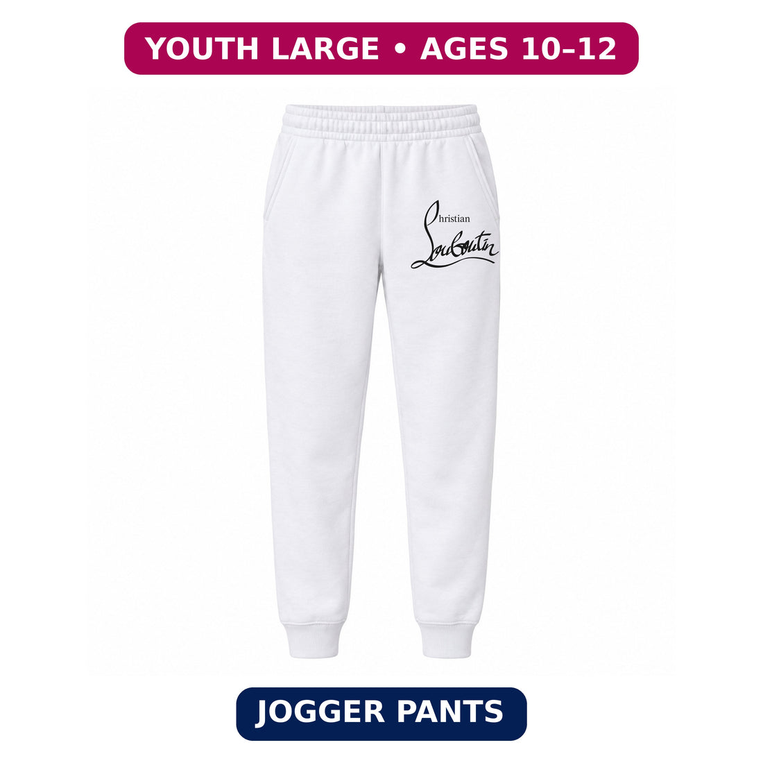 Christian Louboutin youth jogger sweatpants, White, Youth Large ages 10–12