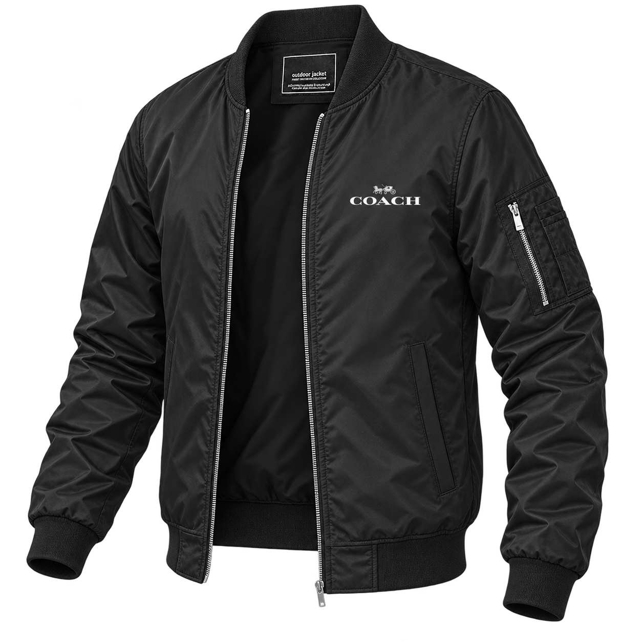 Men's Coach Lightweight Bomber Jacket Windbreaker Softshell Varsity Jacket Coat | Color: Black | Image 3