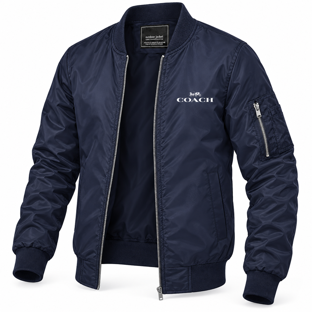 Men's Coach Lightweight Bomber Jacket Windbreaker Softshell Varsity Jacket Coat | Color: Navy | Image 3