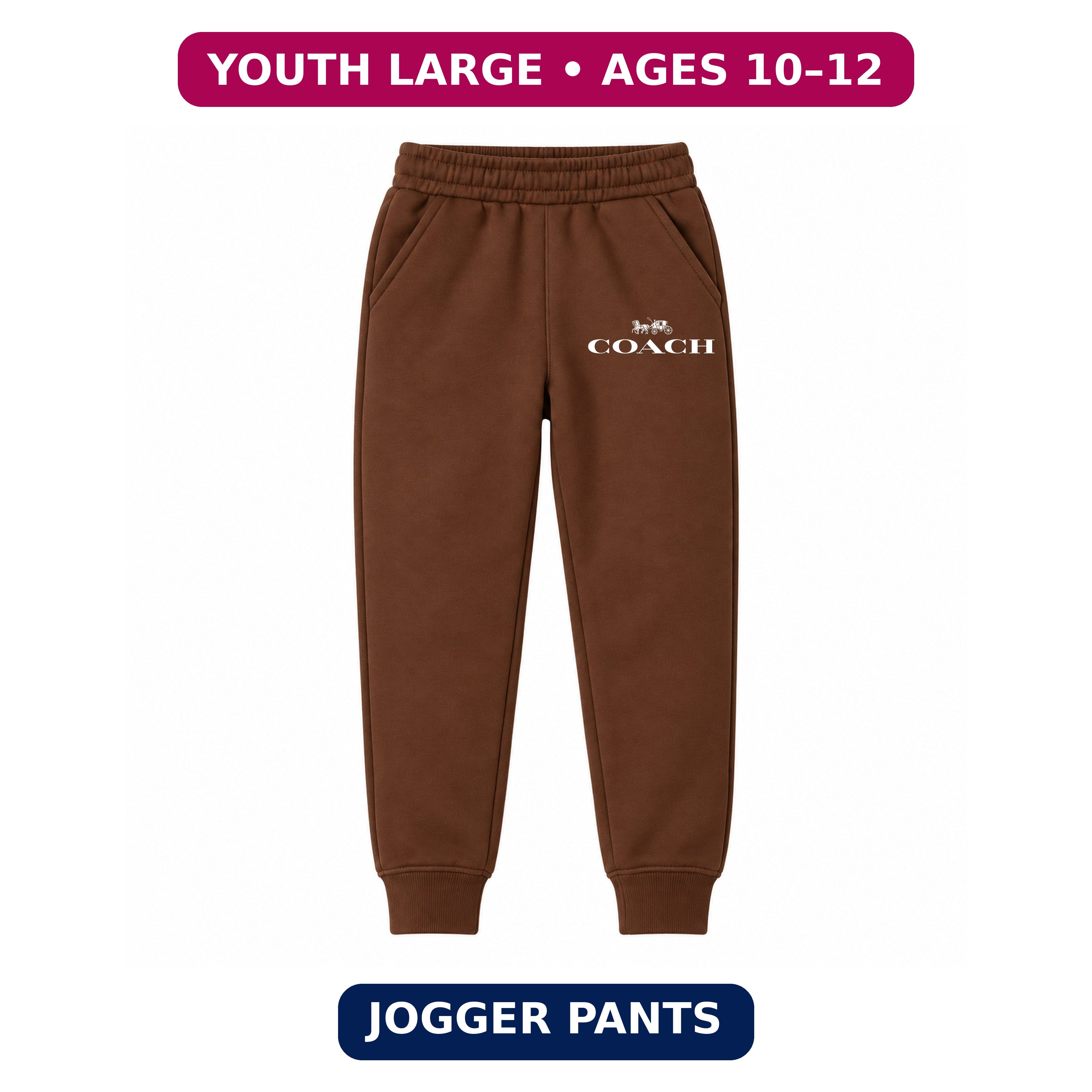 Coach youth jogger sweatpants, Brown, Youth Large ages 10–12