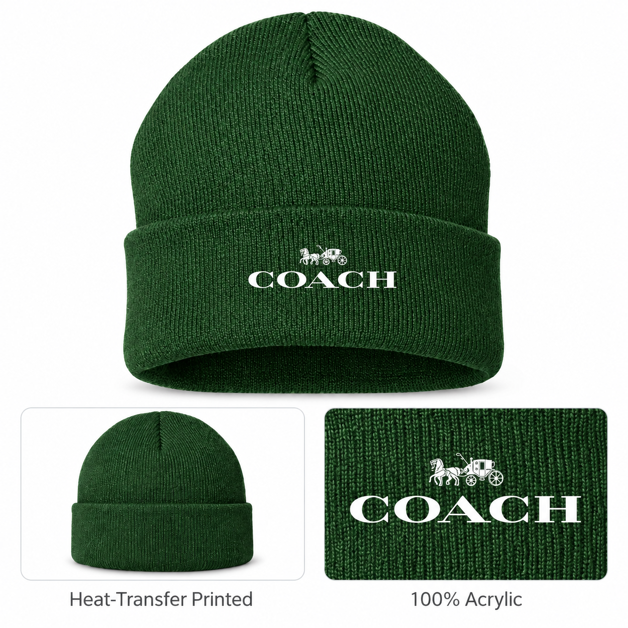 Coach Cuffed Beanie Hat | Color: forest green | Image 1