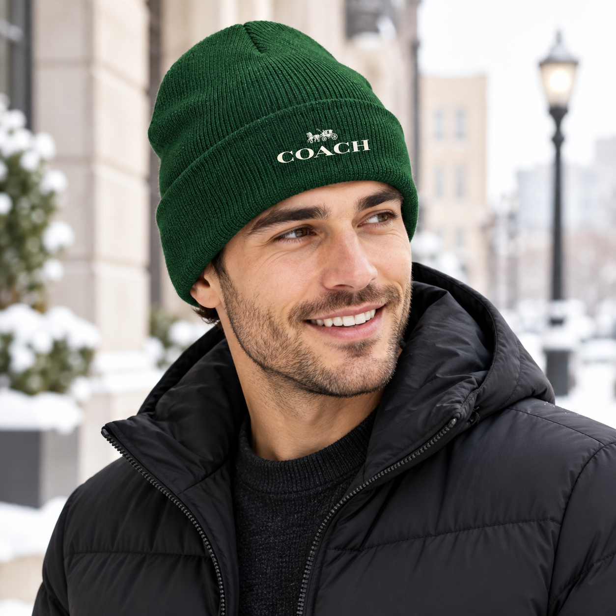 Coach Cuffed Beanie Hat | Color: forest green | Image 2
