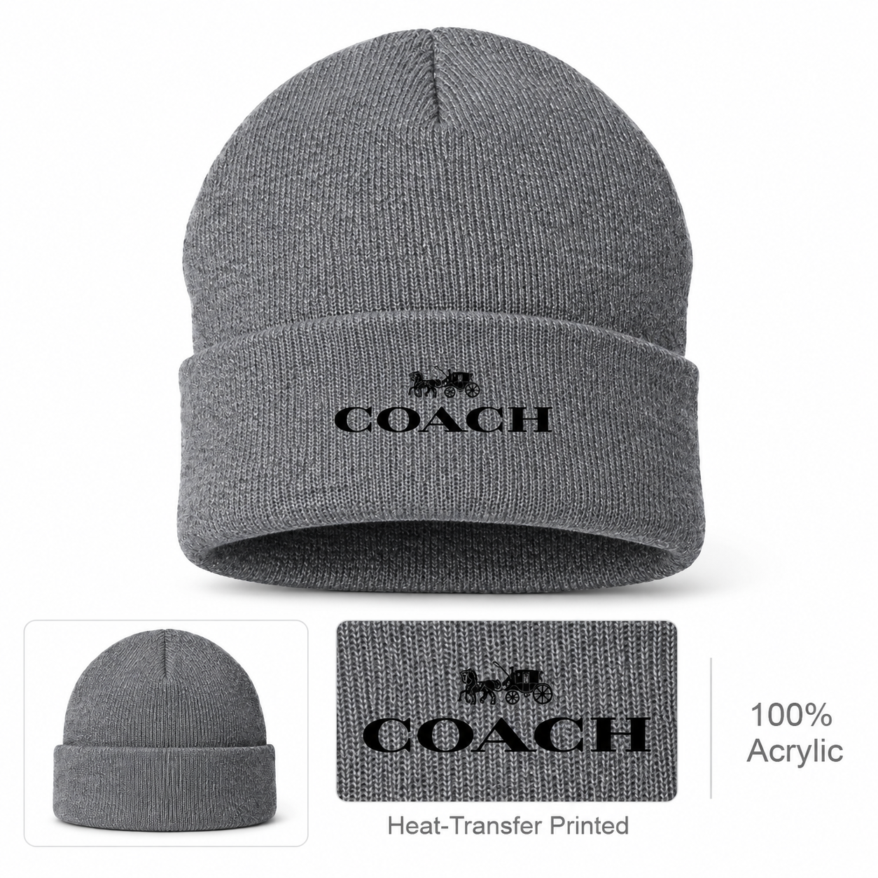 Coach Cuffed Beanie Hat | Color: gray | Image 1