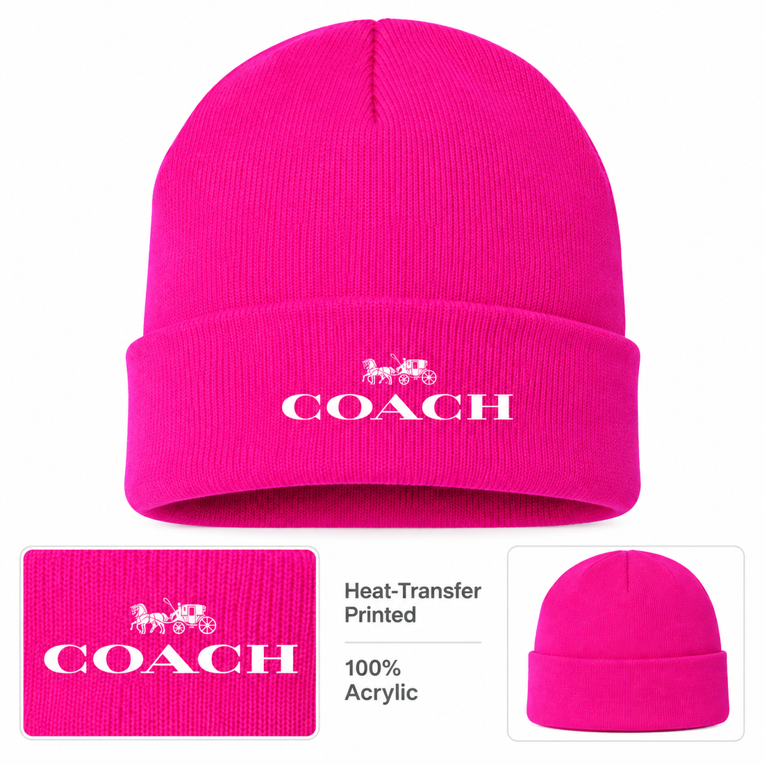 Coach Cuffed Beanie Hat | Color: hot pink | Image 1