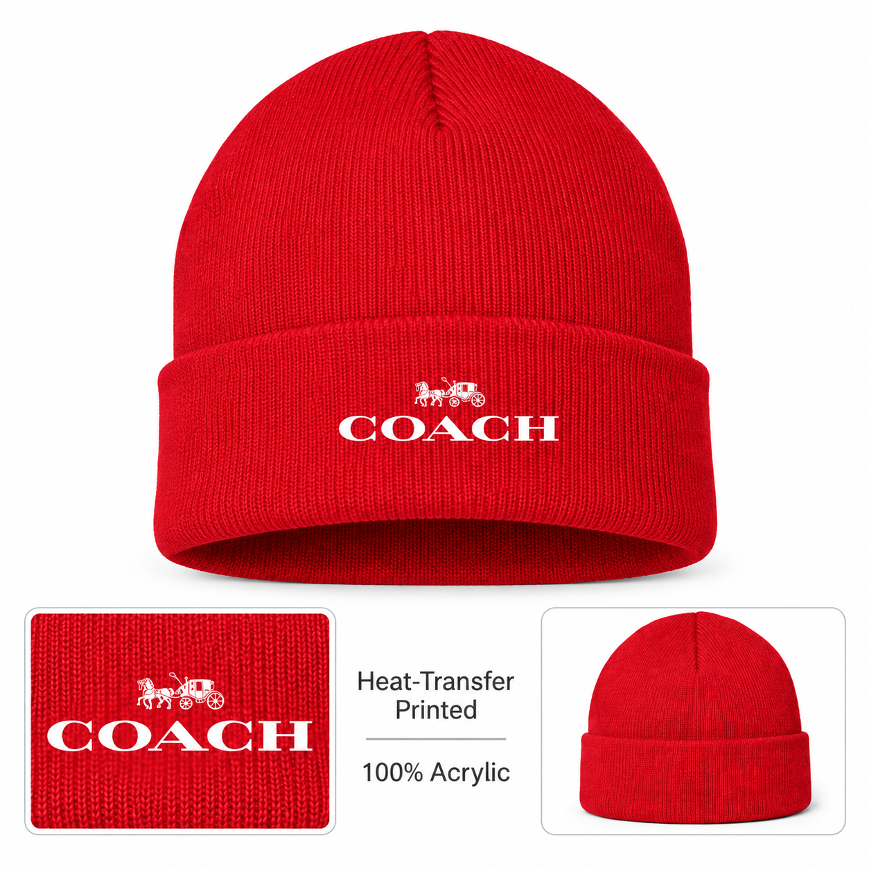 Coach Cuffed Beanie Hat | Color: red | Image 1