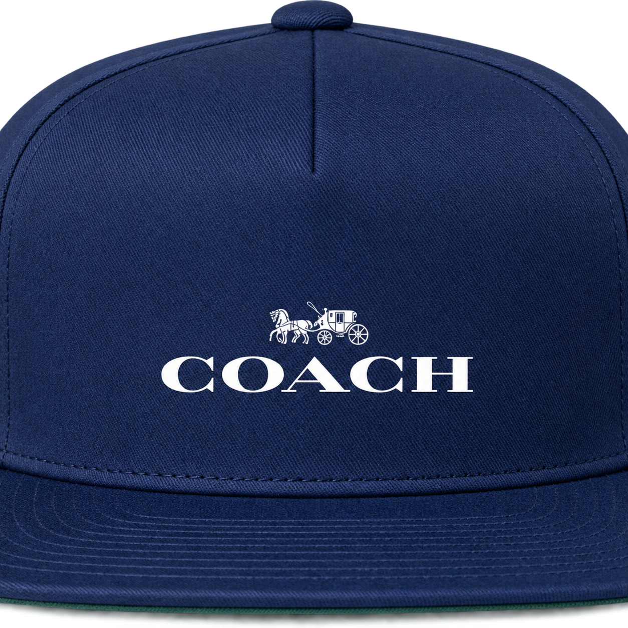 Coach Snapback Hat in Navy – heat-print detail