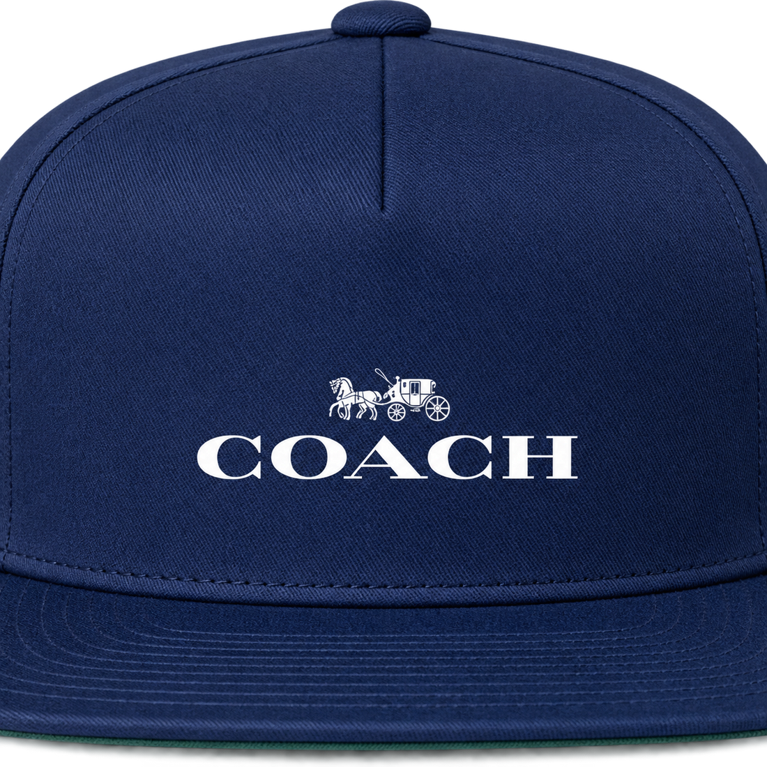 Coach Snapback Hat in Navy – heat-print detail