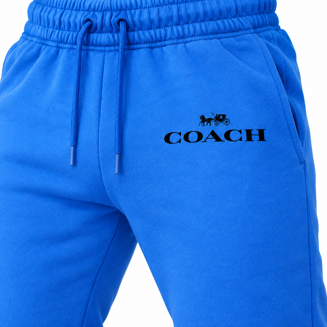 Coach sweatpants in Azure, print and waistband detail
