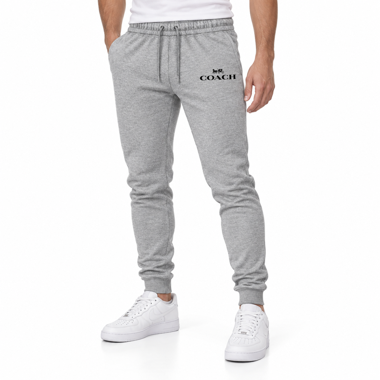 Coach sweatpants in Grey, model view