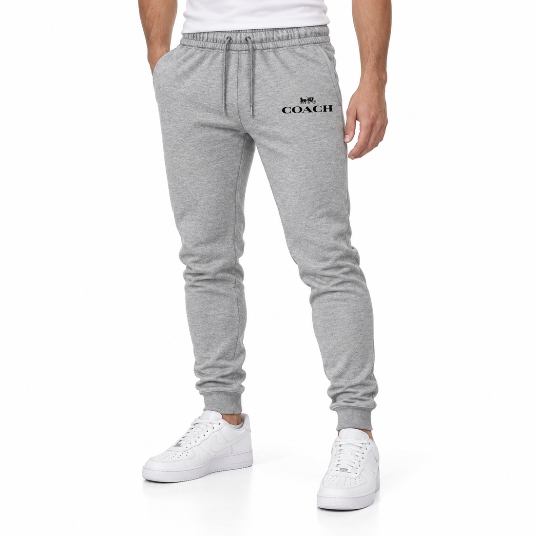 Coach sweatpants in Grey, model view