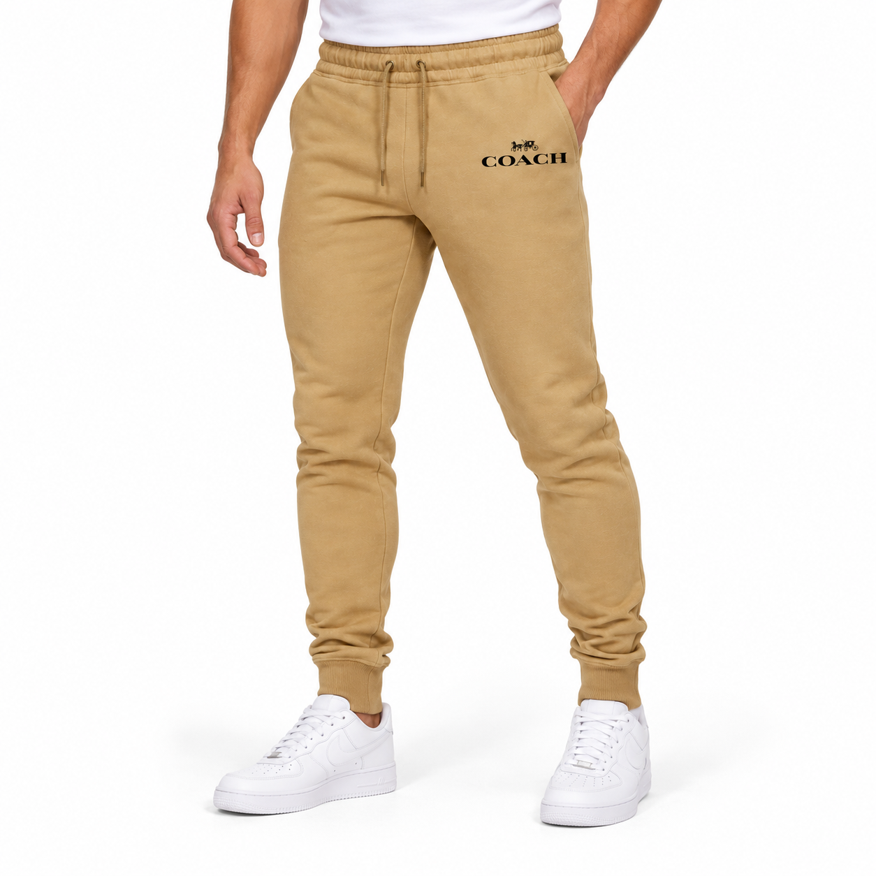 Coach sweatpants in Khaki, model view