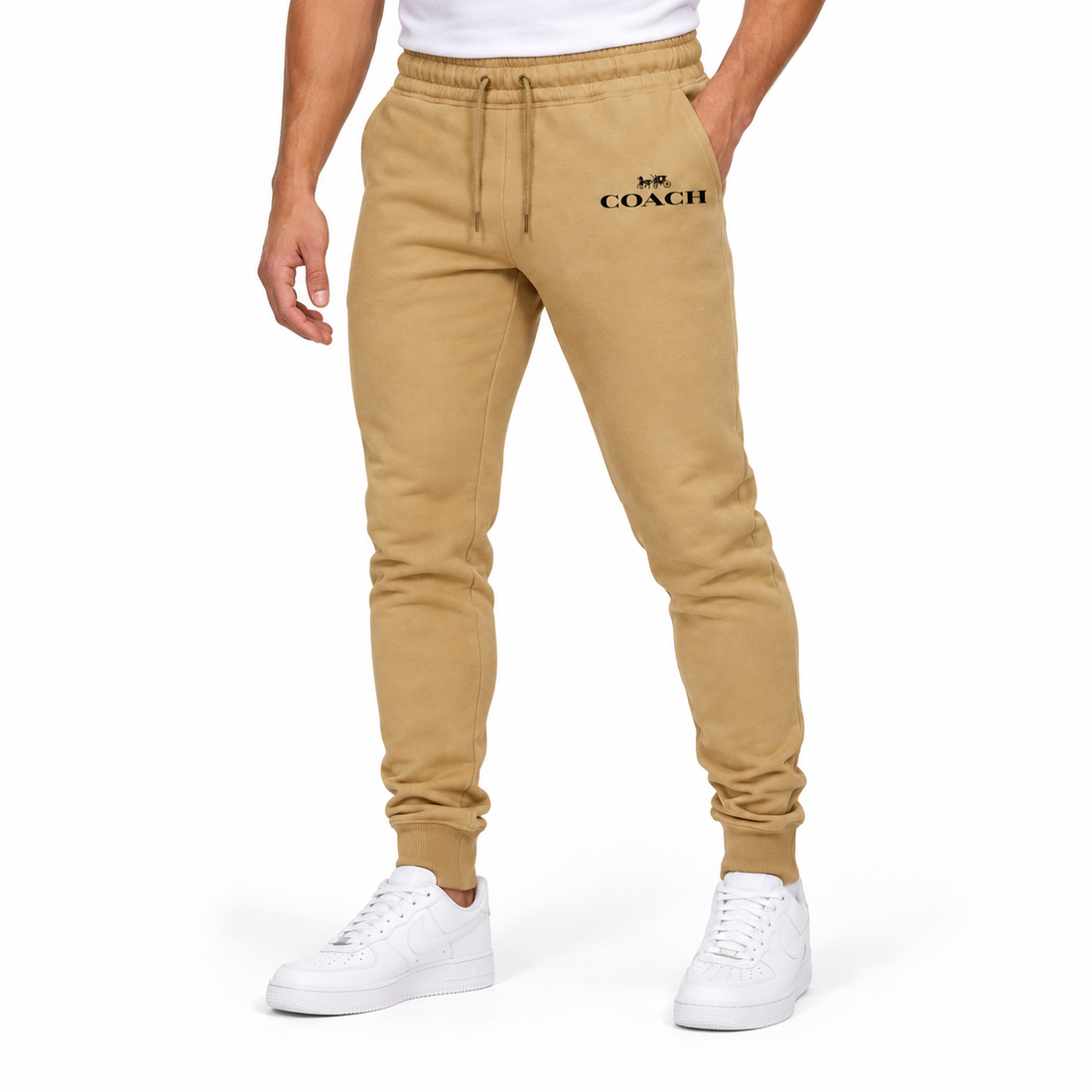 Coach sweatpants in Khaki, model view