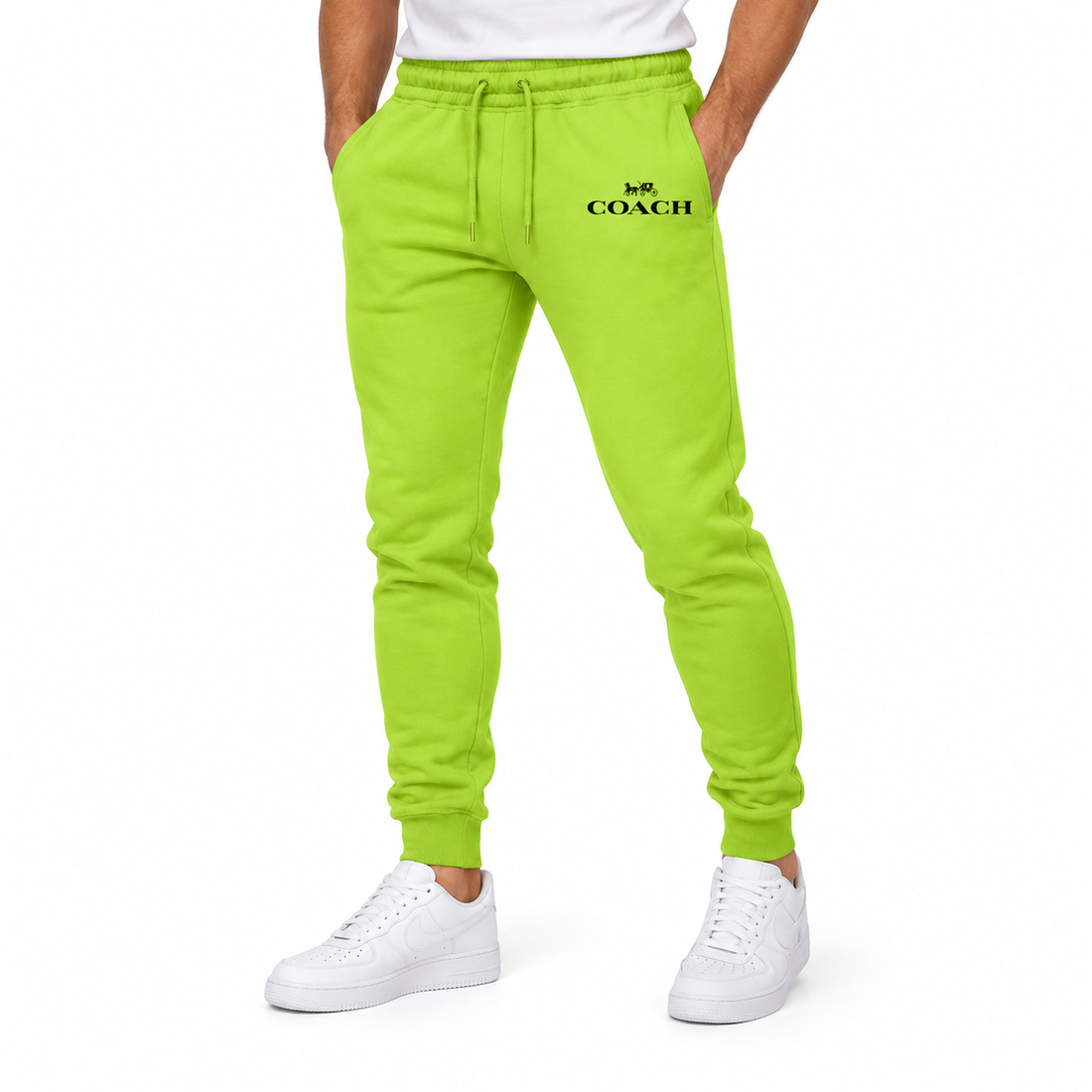 Coach sweatpants in Lime Green, model view