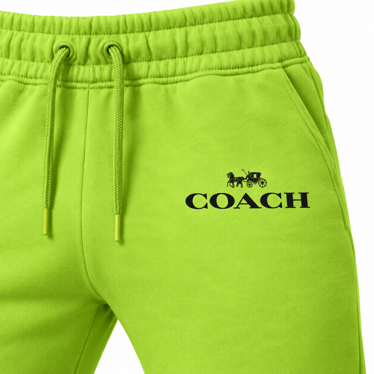 Coach sweatpants in Lime Green, print and waistband detail