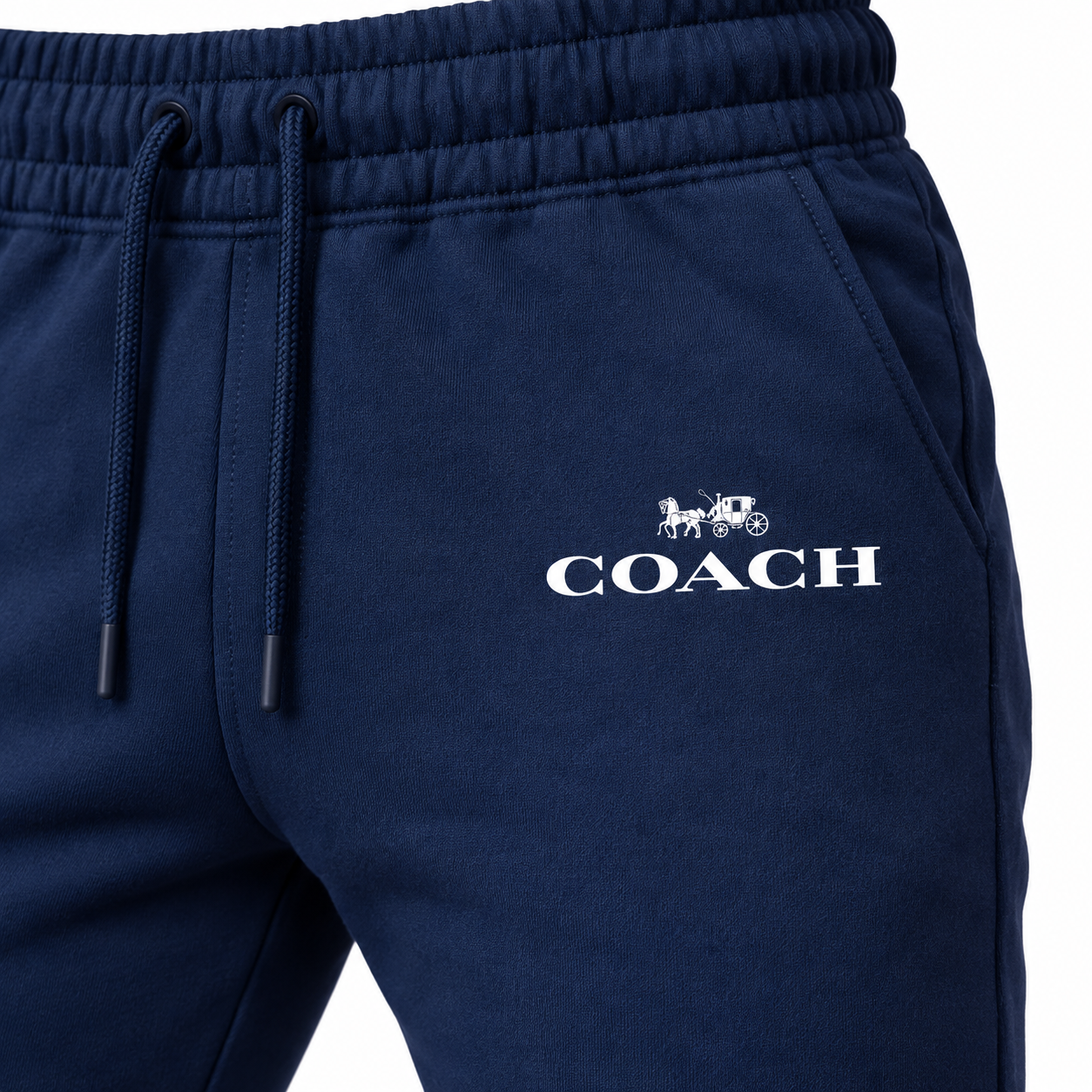 Coach sweatpants in Navy, print and waistband detail