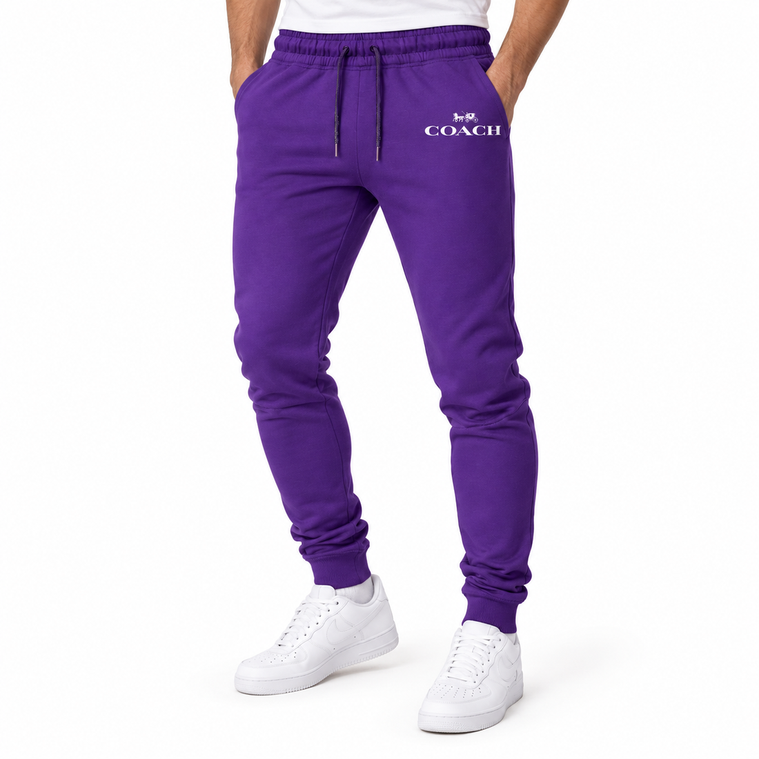 Coach sweatpants in Purple, model view