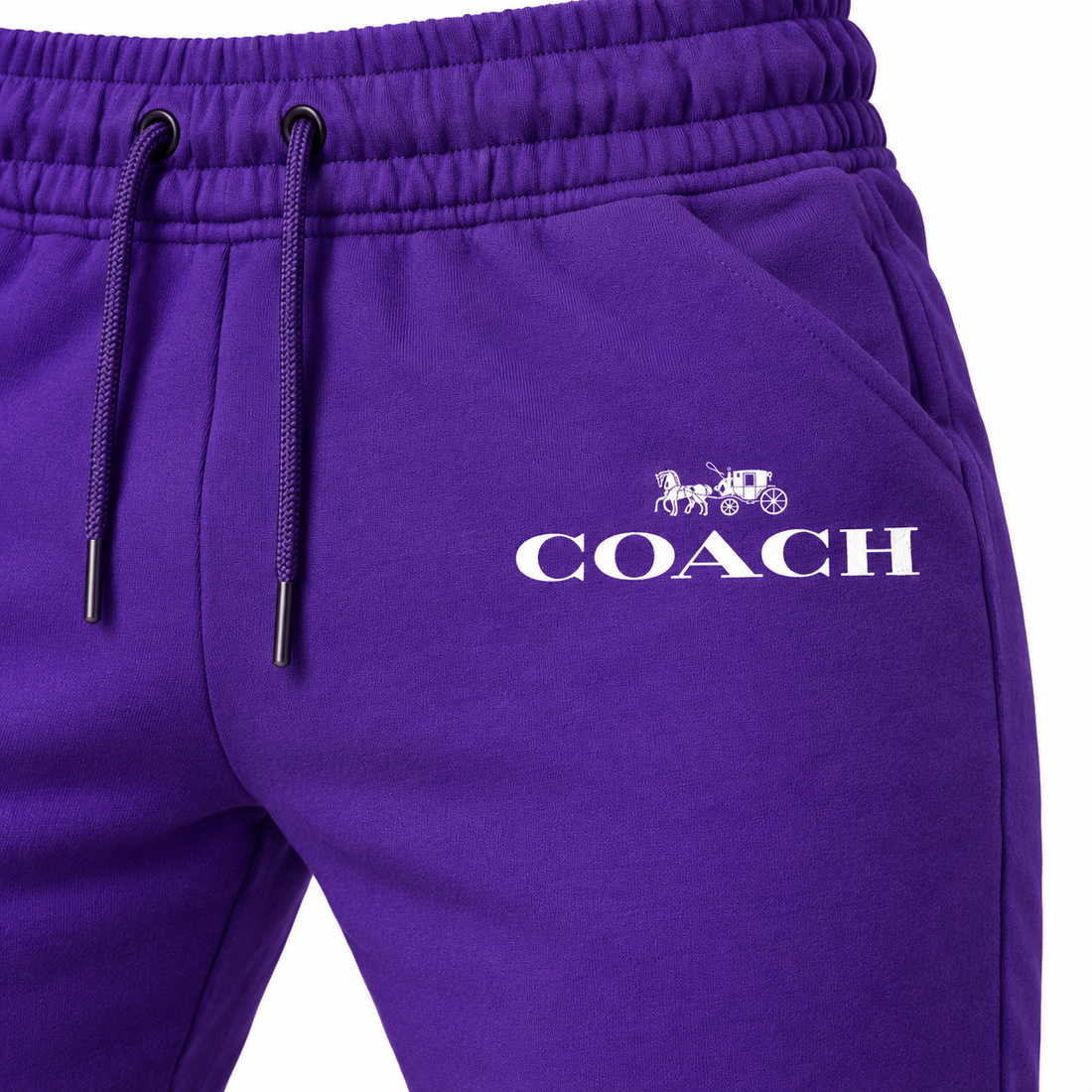 Coach sweatpants in Purple, print and waistband detail