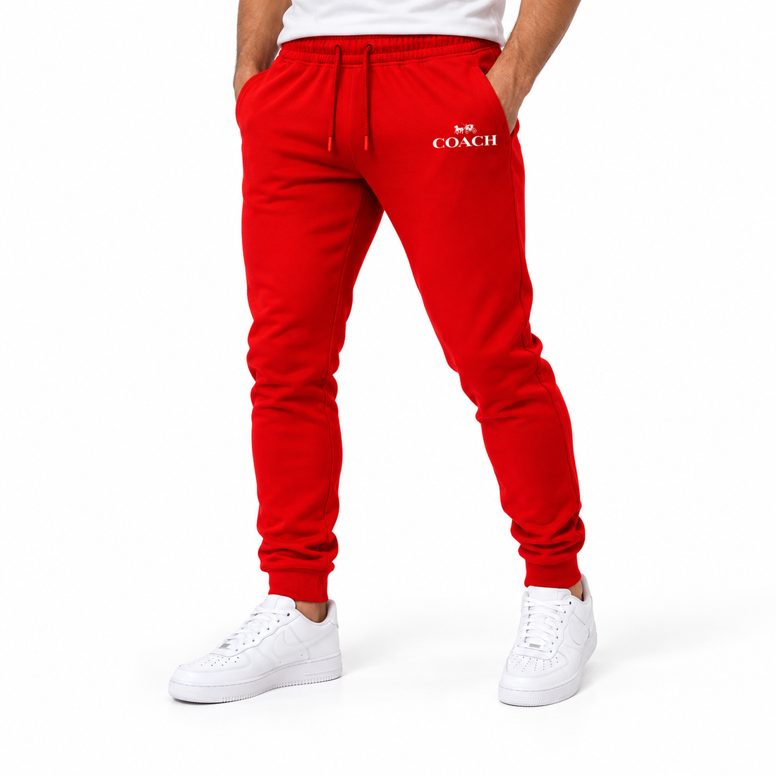 Coach sweatpants in Red, model view