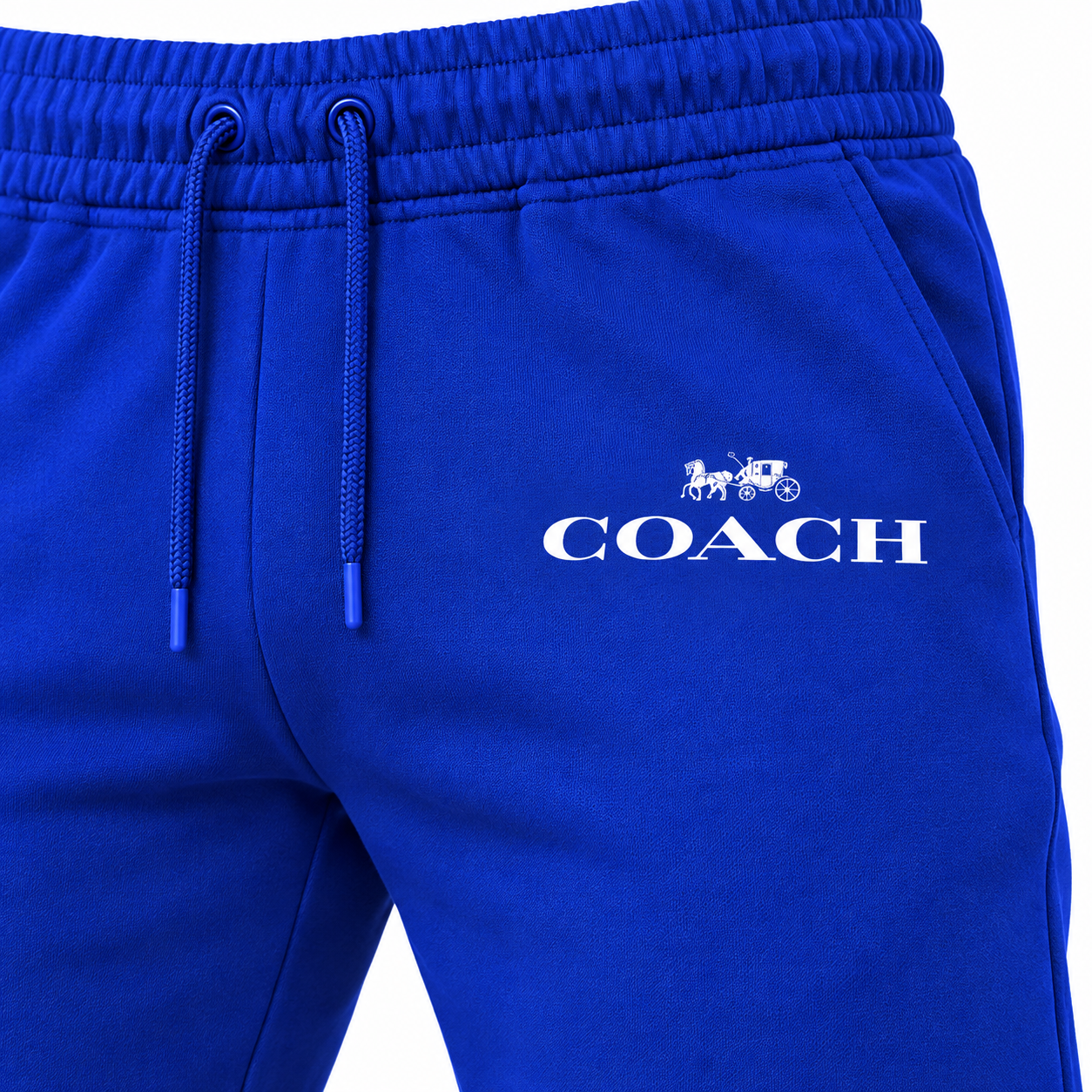 Coach sweatpants in Royal Blue, print and waistband detail