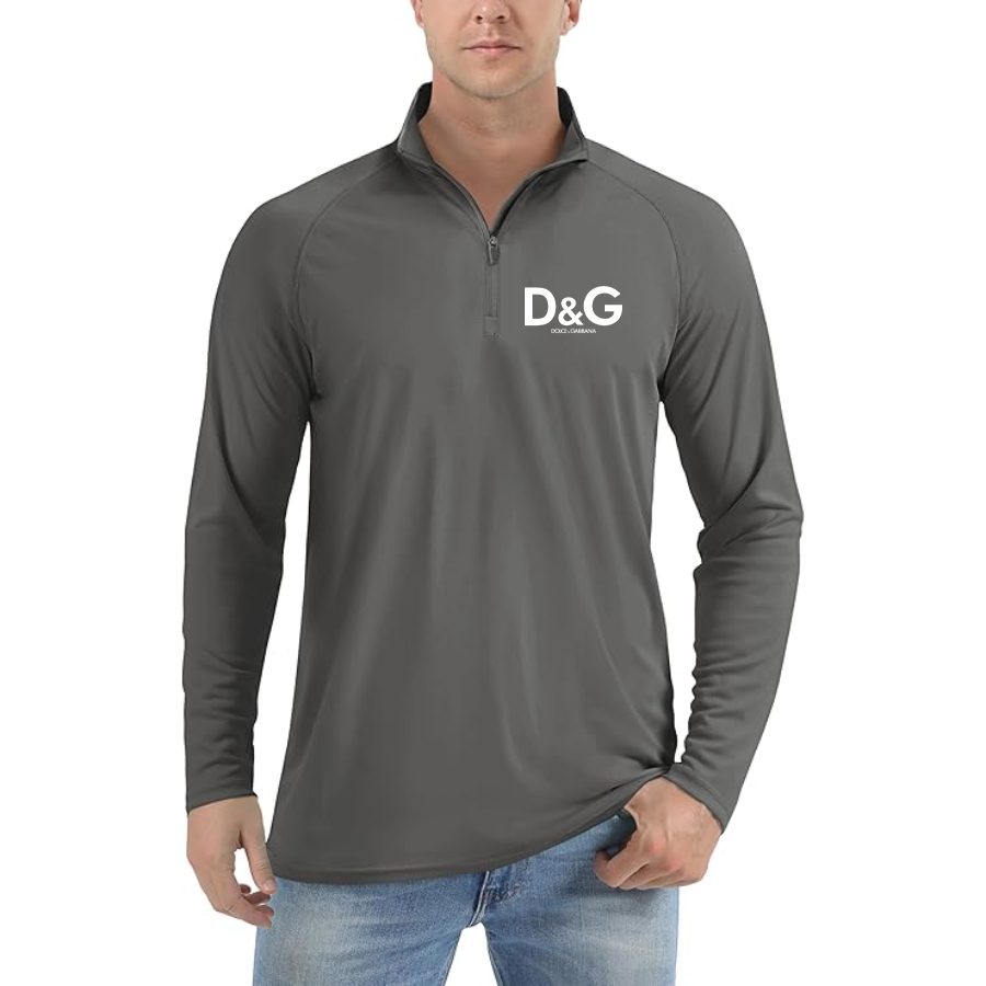 Men’s Dolce and Gabbana Lightweight Quarter-Zip Athletic Shirt – Long Sleeve Polyester Wear