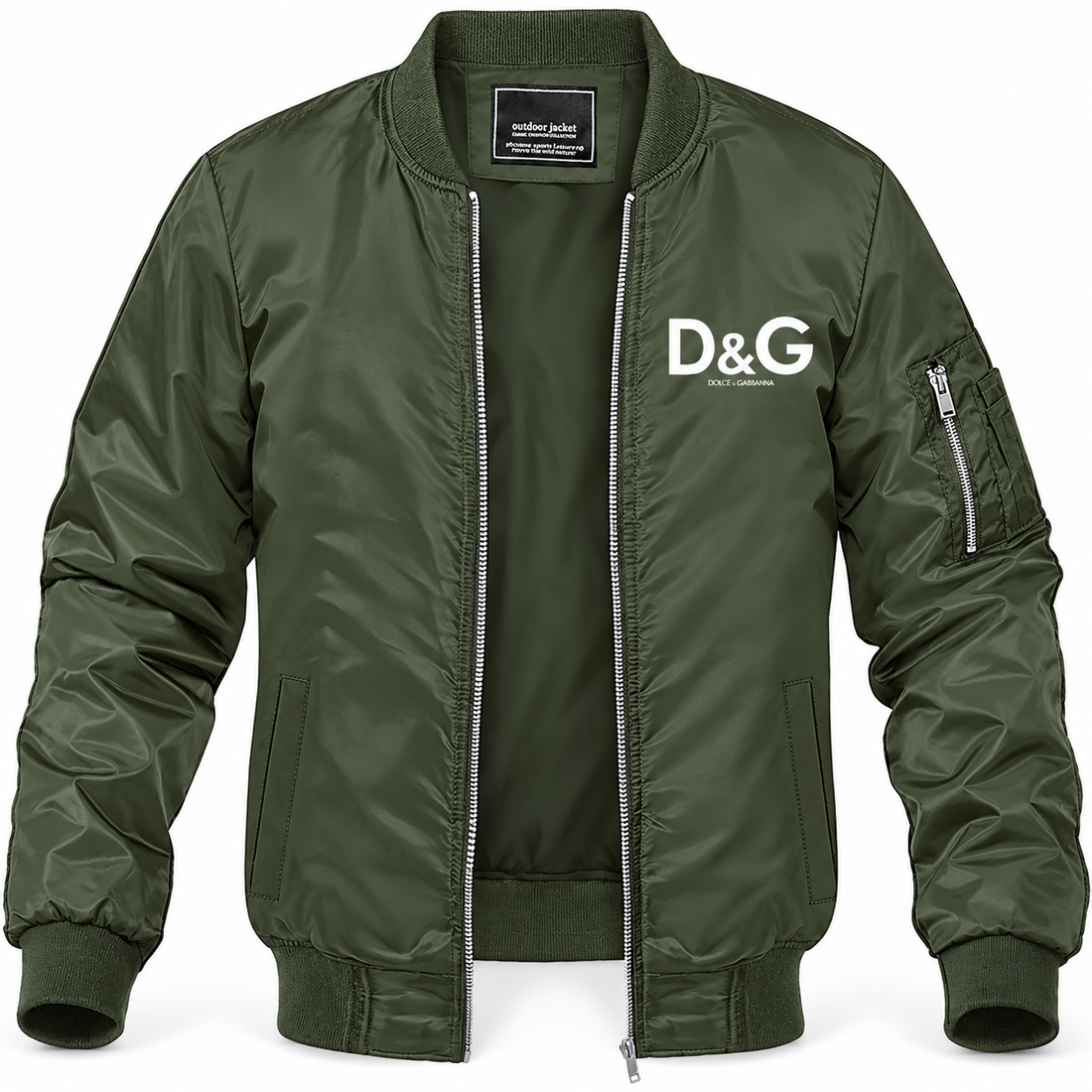 Men's Dolce and Gabbana Lightweight Bomber Jacket Windbreaker Softshell Varsity Jacket Coat | Color: Army Green | Main