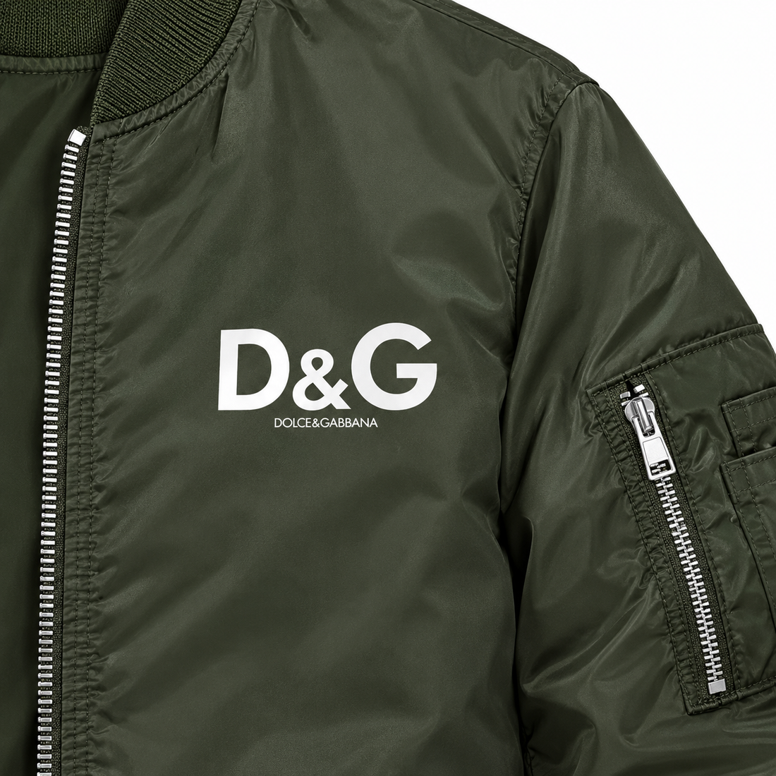 Men's Dolce and Gabbana Lightweight Bomber Jacket Windbreaker Softshell Varsity Jacket Coat | Color: Army Green | Image 3