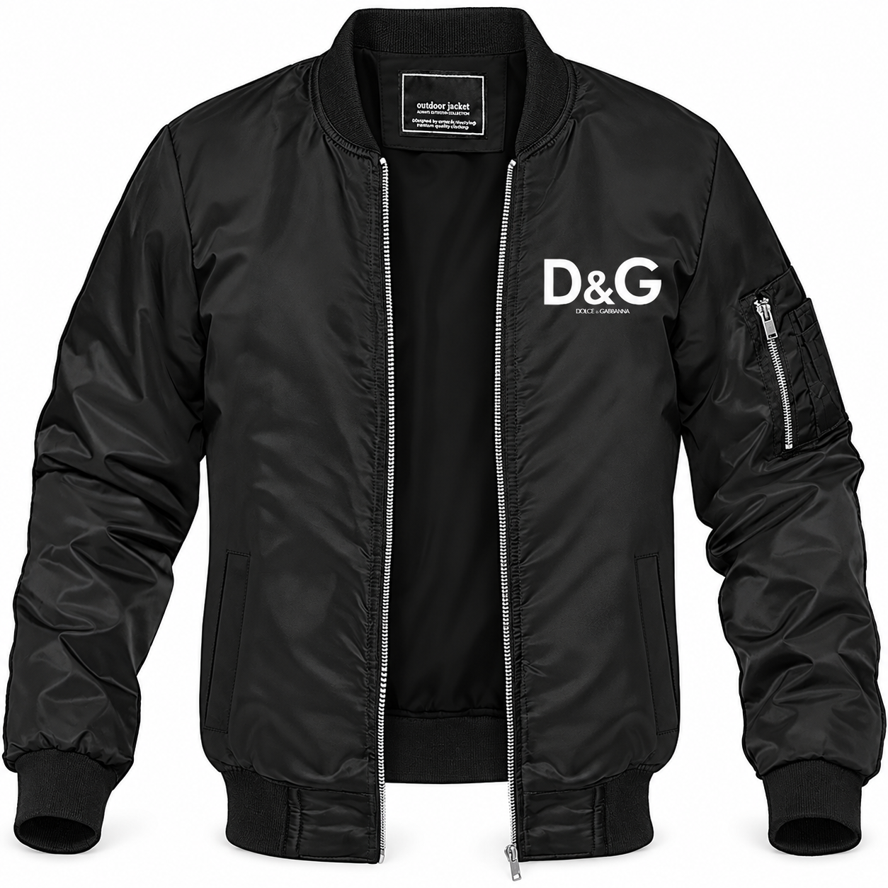 Men's Dolce and Gabbana Lightweight Bomber Jacket Windbreaker Softshell Varsity Jacket Coat | Color: Black | Main