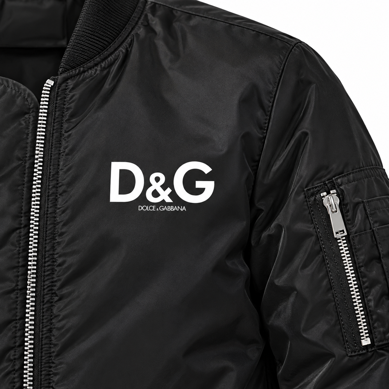 Men's Dolce and Gabbana Lightweight Bomber Jacket Windbreaker Softshell Varsity Jacket Coat | Color: Black | Image 3