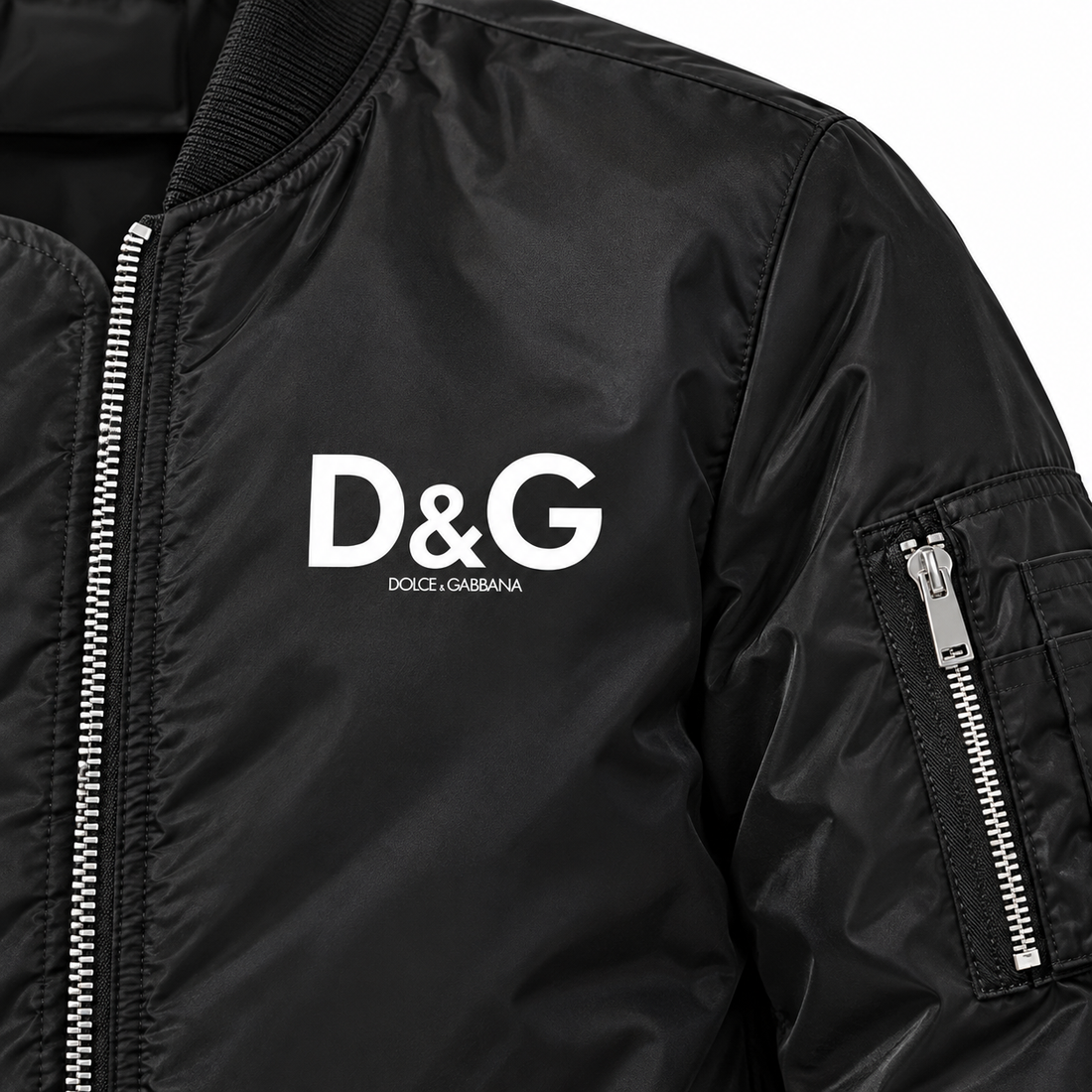 Men's Dolce and Gabbana Lightweight Bomber Jacket Windbreaker Softshell Varsity Jacket Coat | Color: Black | Image 3