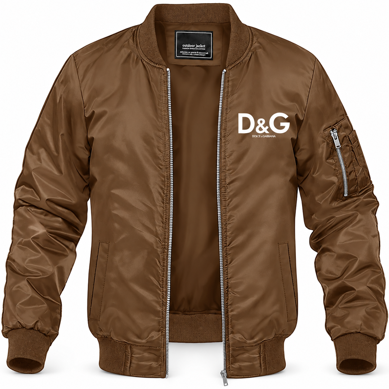 Men's Dolce and Gabbana Lightweight Bomber Jacket Windbreaker Softshell Varsity Jacket Coat | Color: Brown | Main