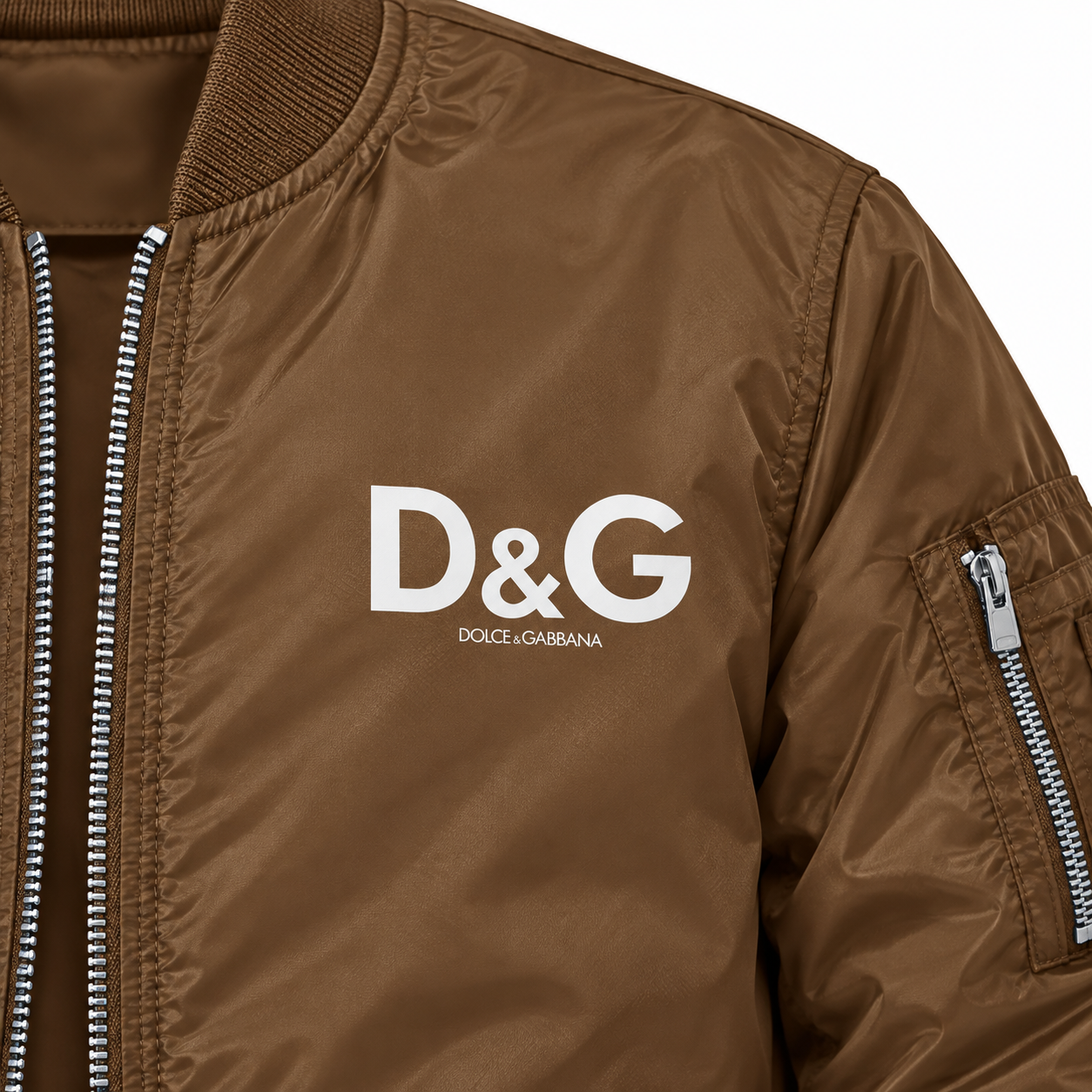 Men's Dolce and Gabbana Lightweight Bomber Jacket Windbreaker Softshell Varsity Jacket Coat | Color: Brown | Image 3