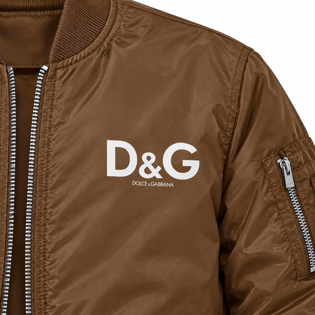 Men's Dolce and Gabbana Lightweight Bomber Jacket Windbreaker Softshell Varsity Jacket Coat | Color: Brown | Image 3