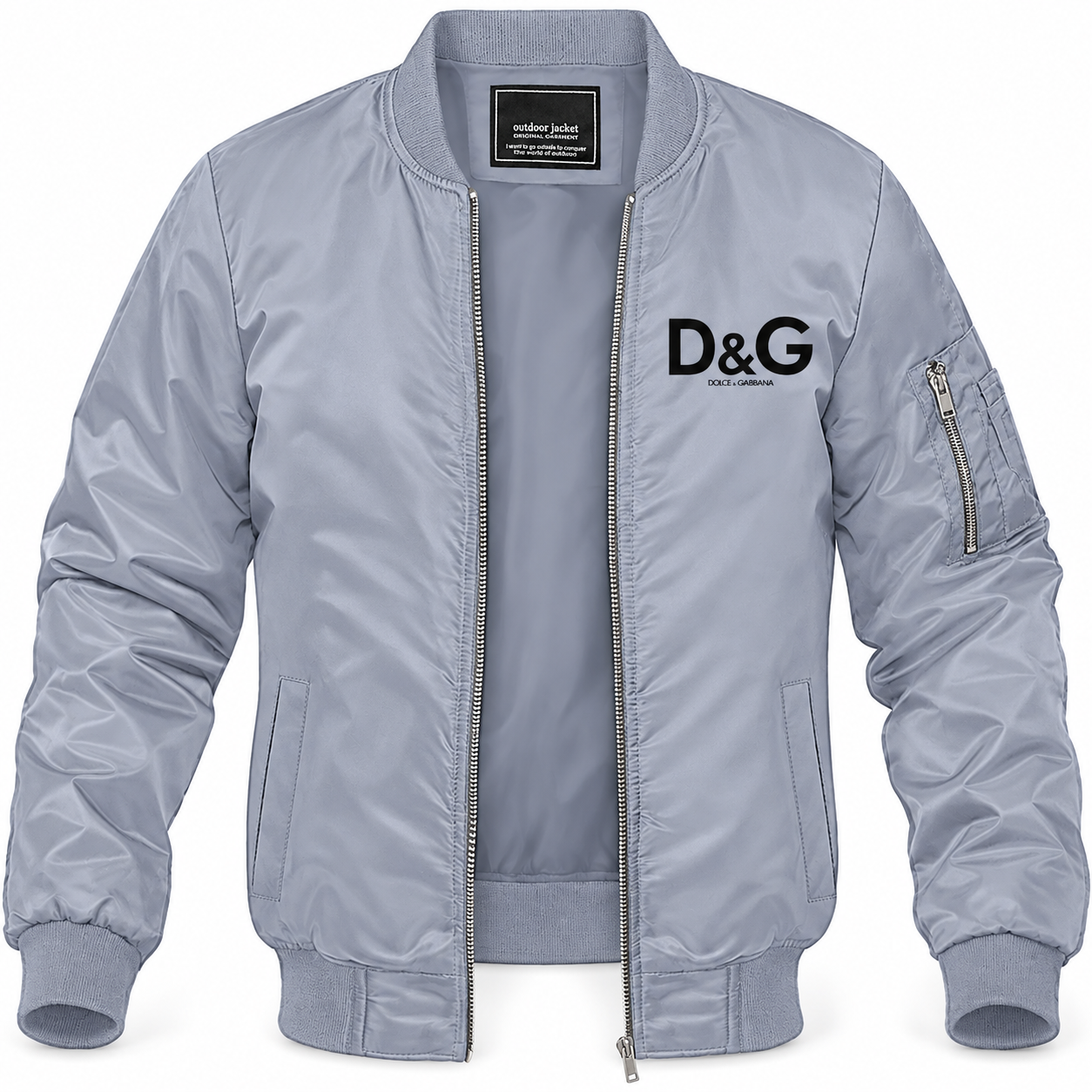Men's Dolce and Gabbana Lightweight Bomber Jacket Windbreaker Softshell Varsity Jacket Coat | Color: Grey | Main
