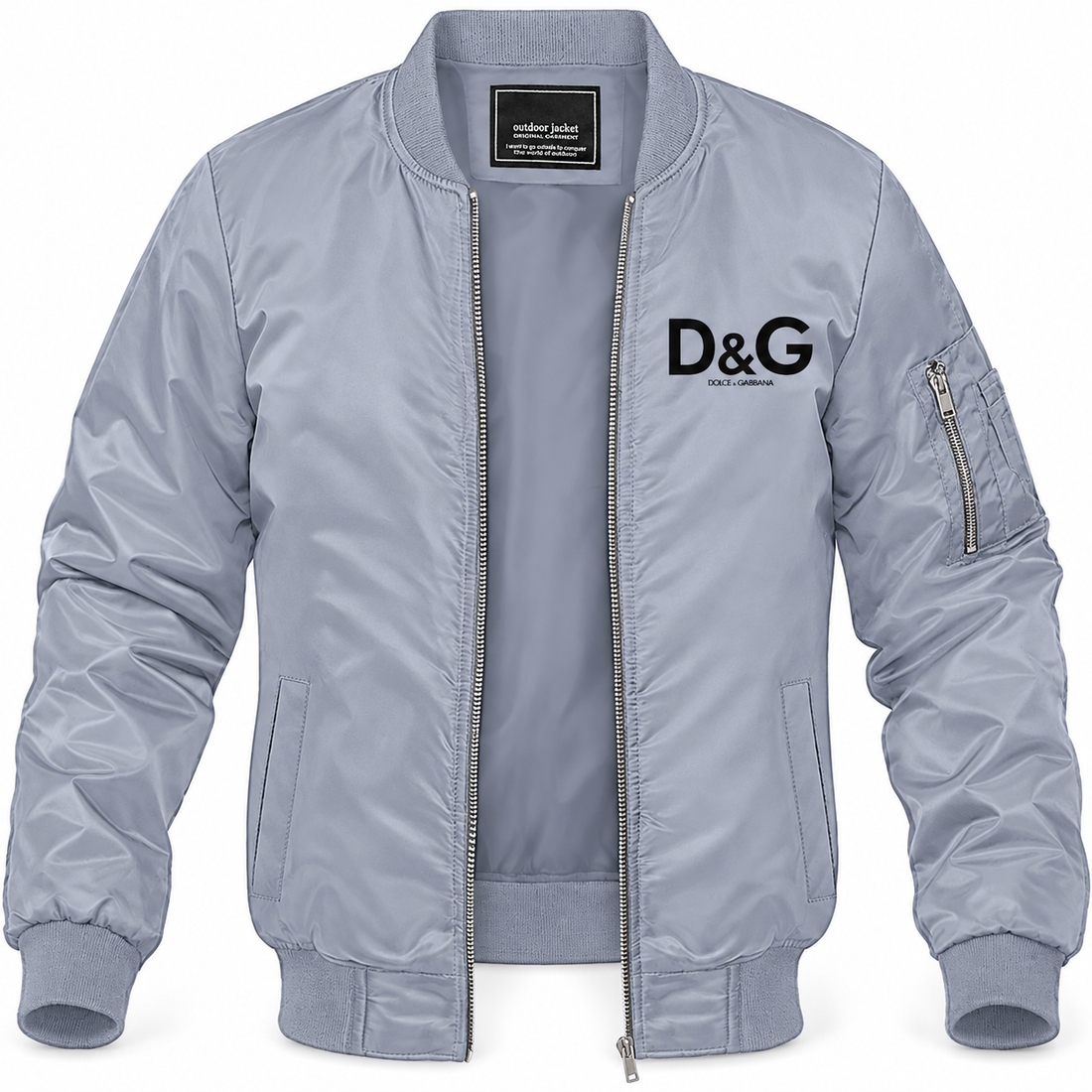 Men's Dolce and Gabbana Lightweight Bomber Jacket Windbreaker Softshell Varsity Jacket Coat | Color: Grey | Main