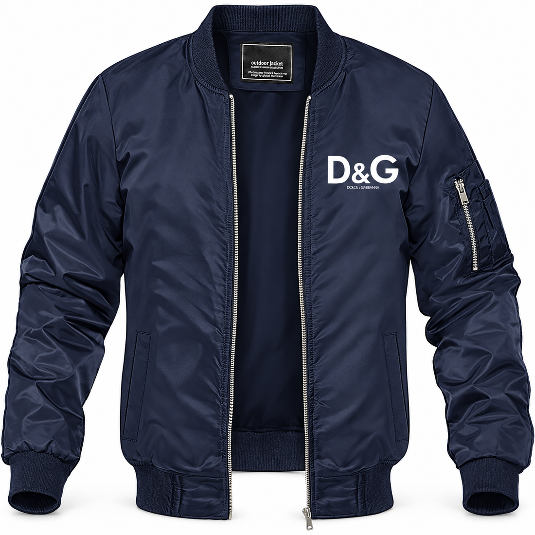 Men's Dolce and Gabbana Lightweight Bomber Jacket Windbreaker Softshell Varsity Jacket Coat | Color: Navy | Main