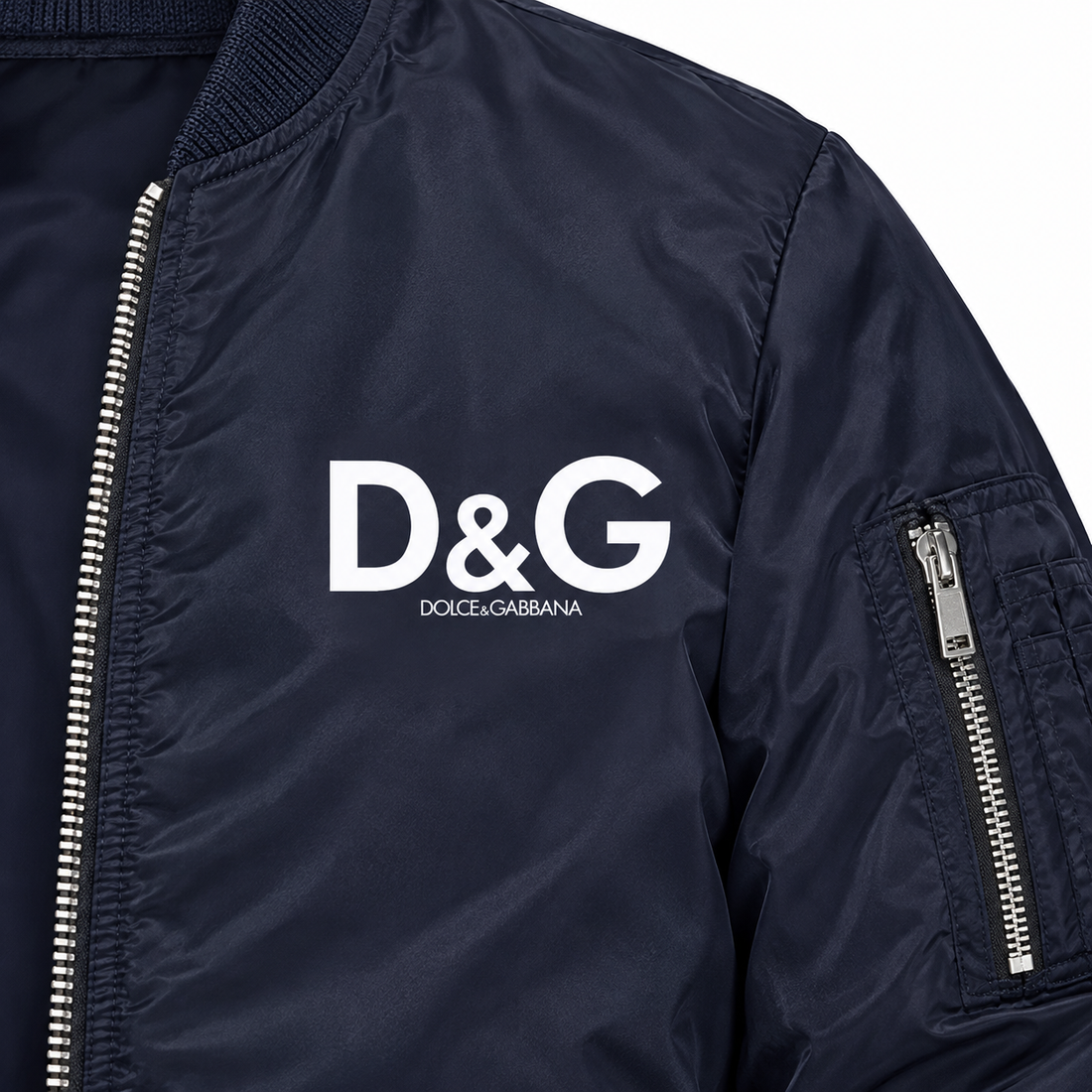 Men's Dolce and Gabbana Lightweight Bomber Jacket Windbreaker Softshell Varsity Jacket Coat | Color: Navy | Image 3