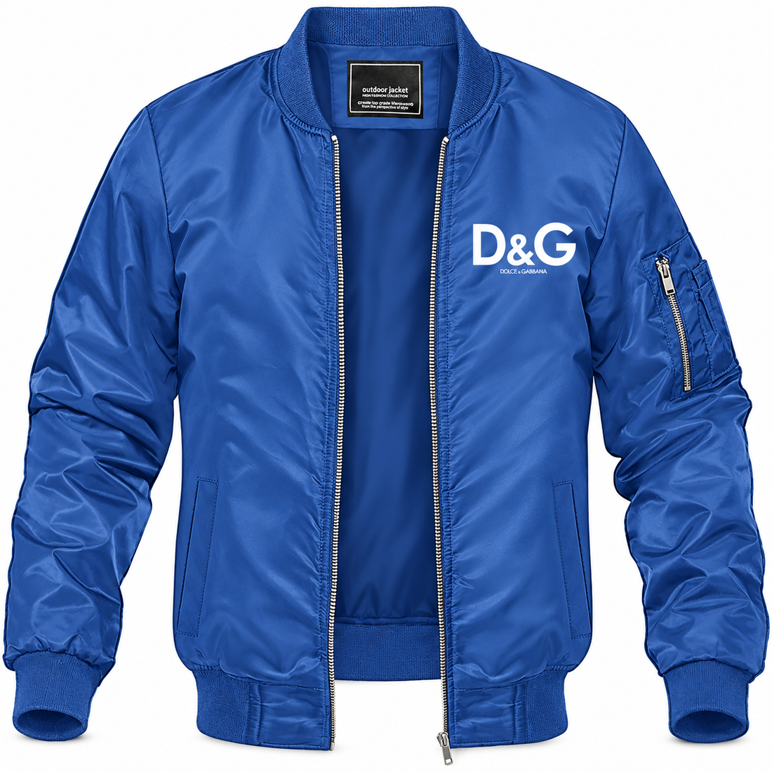 Men's Dolce and Gabbana Lightweight Bomber Jacket Windbreaker Softshell Varsity Jacket Coat | Color: Royal Blue | Main