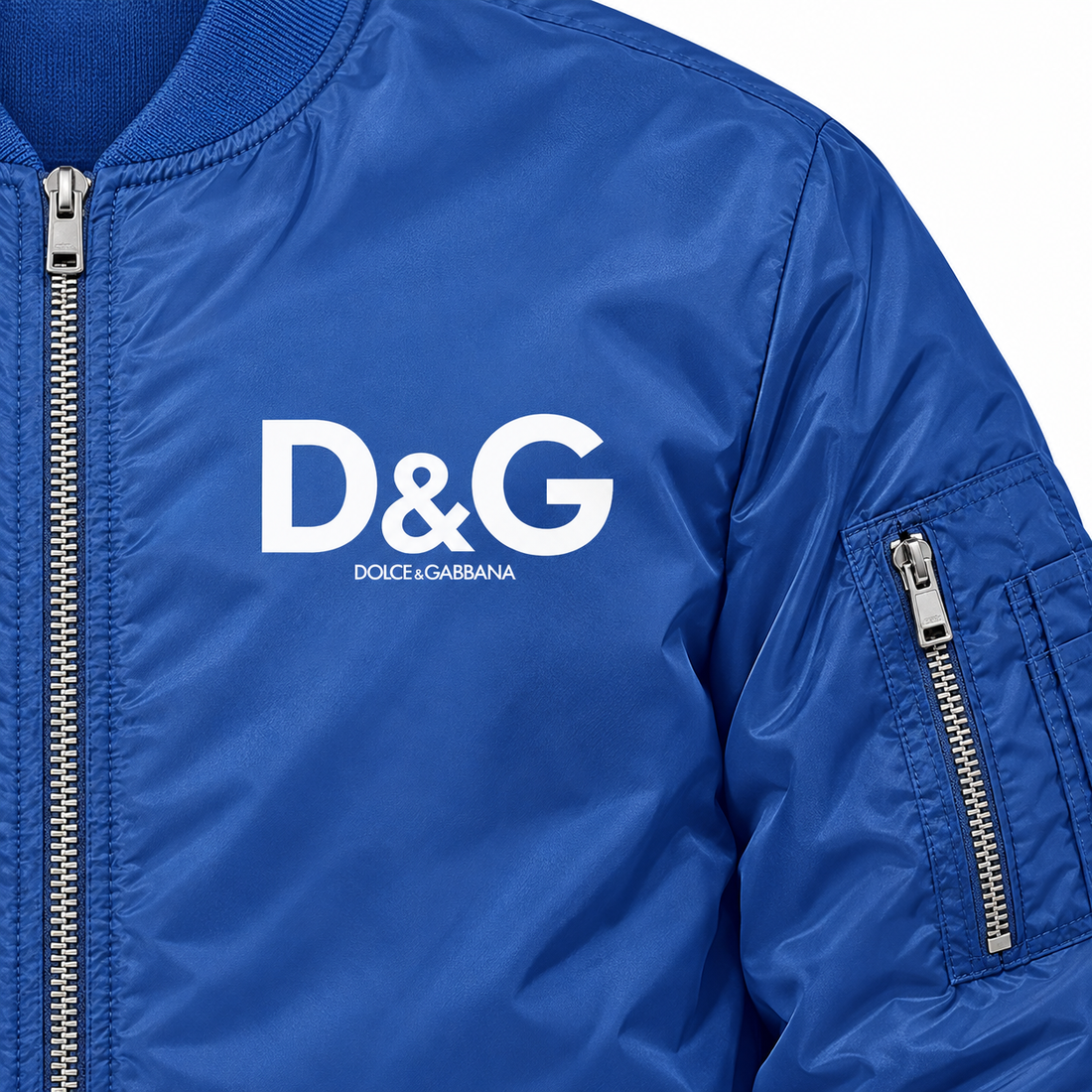 Men's Dolce and Gabbana Lightweight Bomber Jacket Windbreaker Softshell Varsity Jacket Coat | Color: Royal Blue | Image 3