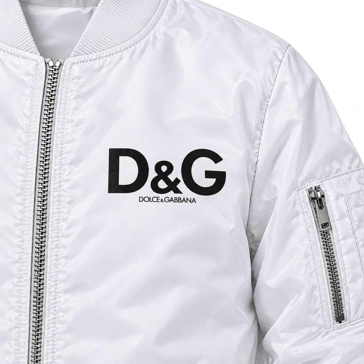 Men's Dolce and Gabbana Lightweight Bomber Jacket Windbreaker Softshell Varsity Jacket Coat | Color: White | Image 3