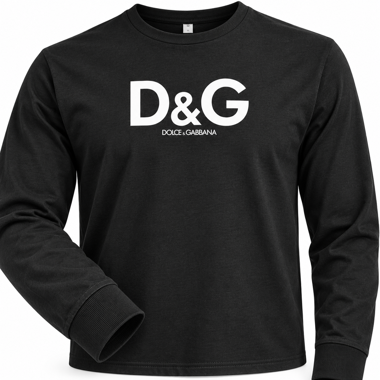 Men's Dolce and Gabbana Cotton Long Sleeve T-Shirt in Black — detail view