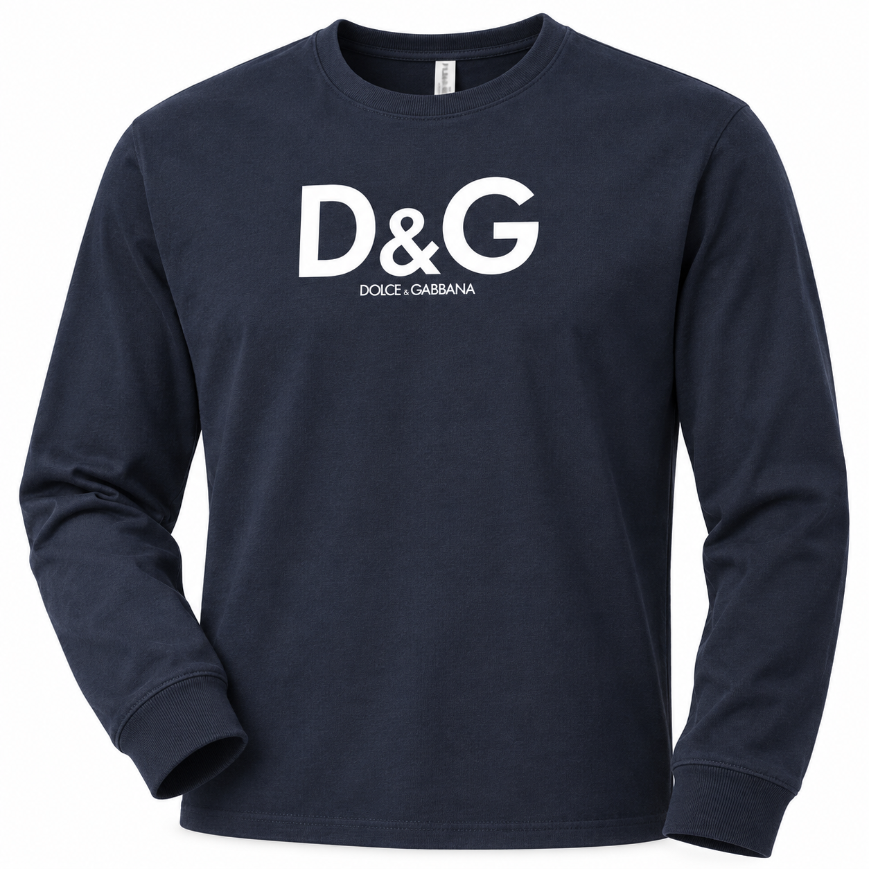 Men's Dolce and Gabbana Cotton Long Sleeve T-Shirt in Navy — detail view