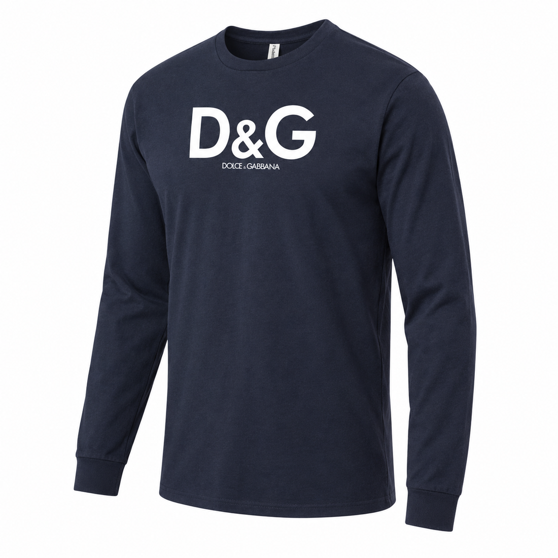 Men's Dolce and Gabbana Cotton Long Sleeve T-Shirt in Navy — alternate three-quarter view