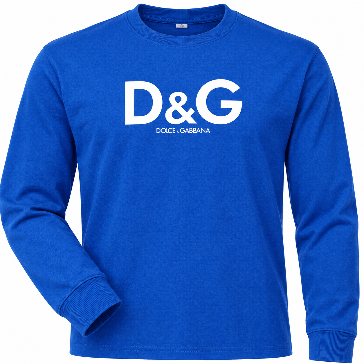 Men's Dolce and Gabbana Cotton Long Sleeve T-Shirt in Royal Blue — detail view
