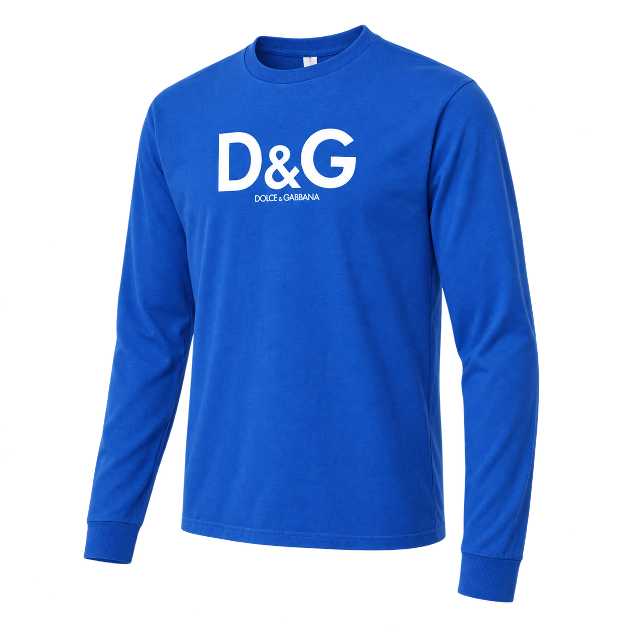 Men's Dolce and Gabbana Cotton Long Sleeve T-Shirt in Royal Blue — alternate three-quarter view