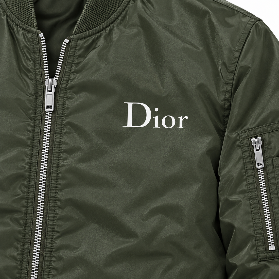 Men's Dior Lightweight Bomber Jacket Windbreaker Softshell Varsity Jacket Coat | Color: Army Green | Image 3
